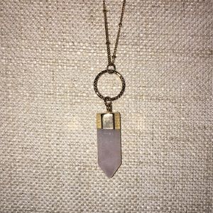 Long pink crystal gold necklace